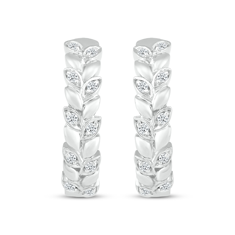 Main Image 2 of Diamond Leaves Hoop Earrings 1/6 ct tw Sterling Silver