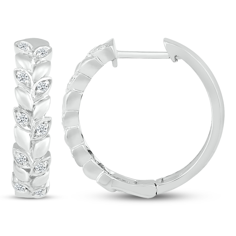 Main Image 3 of Diamond Leaves Hoop Earrings 1/6 ct tw Sterling Silver