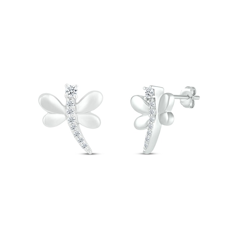 Main Image 1 of Diamond Dragonfly Stud Earrings 1/15 ct tw Sterling Silver