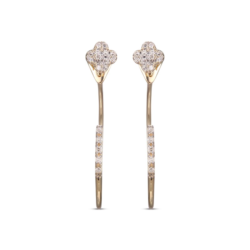 Diamond Clover Front-Back Earrings 1/8 ct tw 10K Yellow Gold