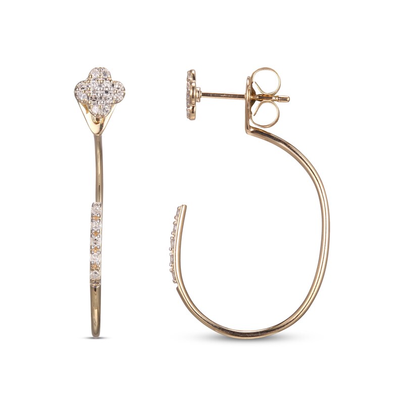 Diamond Clover Front-Back Earrings 1/8 ct tw 10K Yellow Gold
