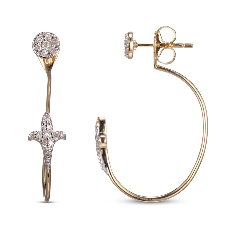 Main Image 2 of Front-Back Fleur-de-Lis Earrings 1/5 ct tw Diamonds 10K Yellow Gold