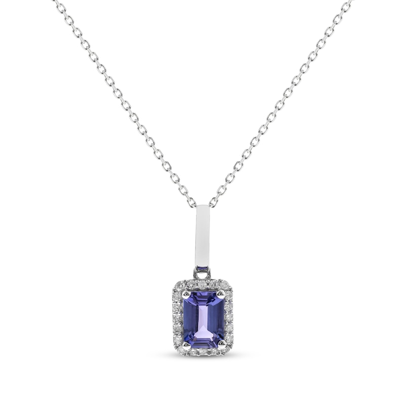 Emerald-Cut Tanzanite & Diamond Necklace 1/8 ct tw Sterling Silver 18"