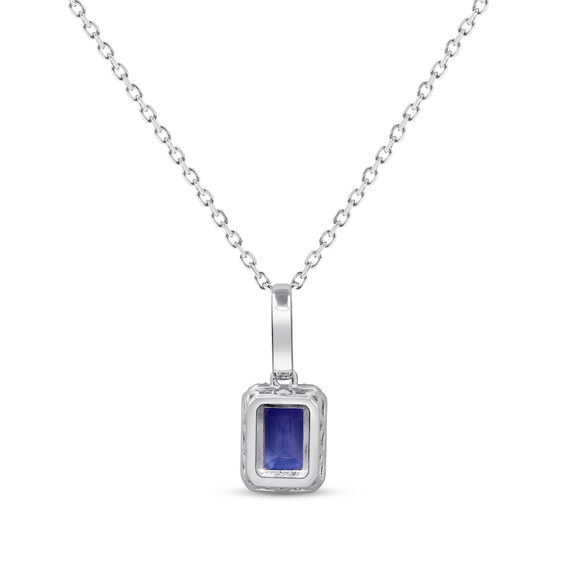 Emerald-Cut Tanzanite & Diamond Necklace 1/8 ct tw Sterling Silver 18"