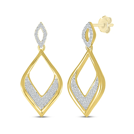 Curved Marquise-Shaped Diamond Dangle Earrings 1/4 ct tw 10K Yellow Gold