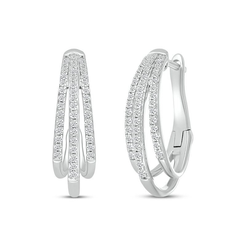 Main Image 1 of Diamond Three-Row Split Hoop Earrings 1/2 ct tw Sterling Silver
