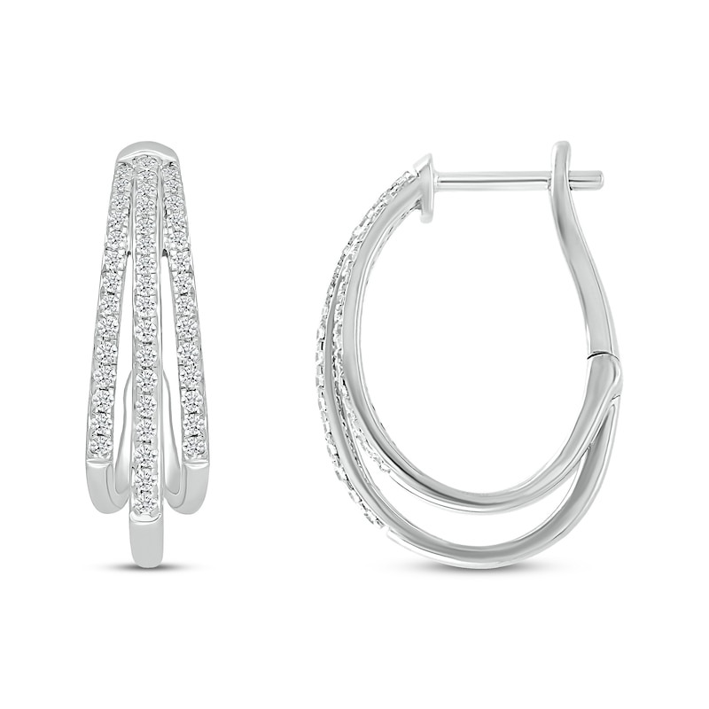 Main Image 3 of Diamond Three-Row Split Hoop Earrings 1/2 ct tw Sterling Silver