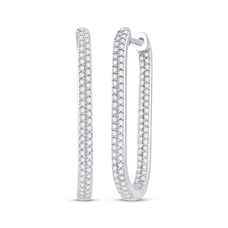 Main Image 1 of Diamond Inside-Out Oblong Hoop Earrings 1 ct tw Sterling Silver
