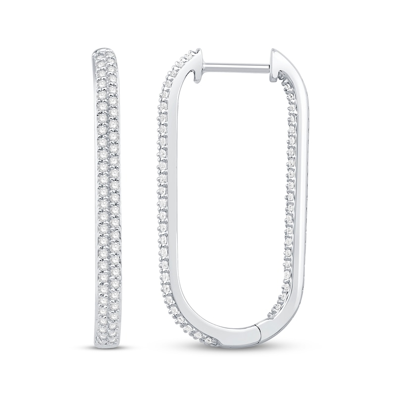 Main Image 3 of Diamond Inside-Out Oblong Hoop Earrings 1 ct tw Sterling Silver