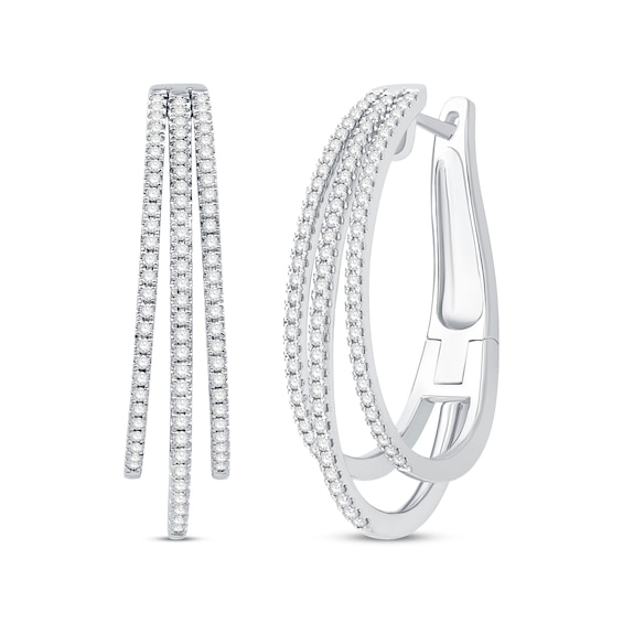 Diamond Three-Row Split Hoop Earrings 1 ct tw Sterling Silver