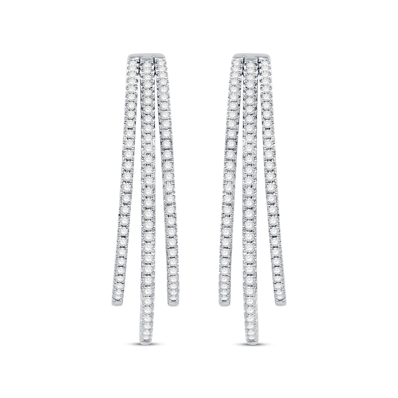 Main Image 2 of Diamond Three-Row Split Hoop Earrings 1 ct tw Sterling Silver