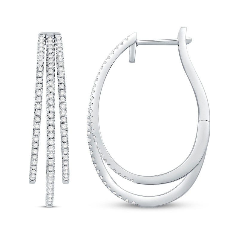 Main Image 3 of Diamond Three-Row Split Hoop Earrings 1 ct tw Sterling Silver