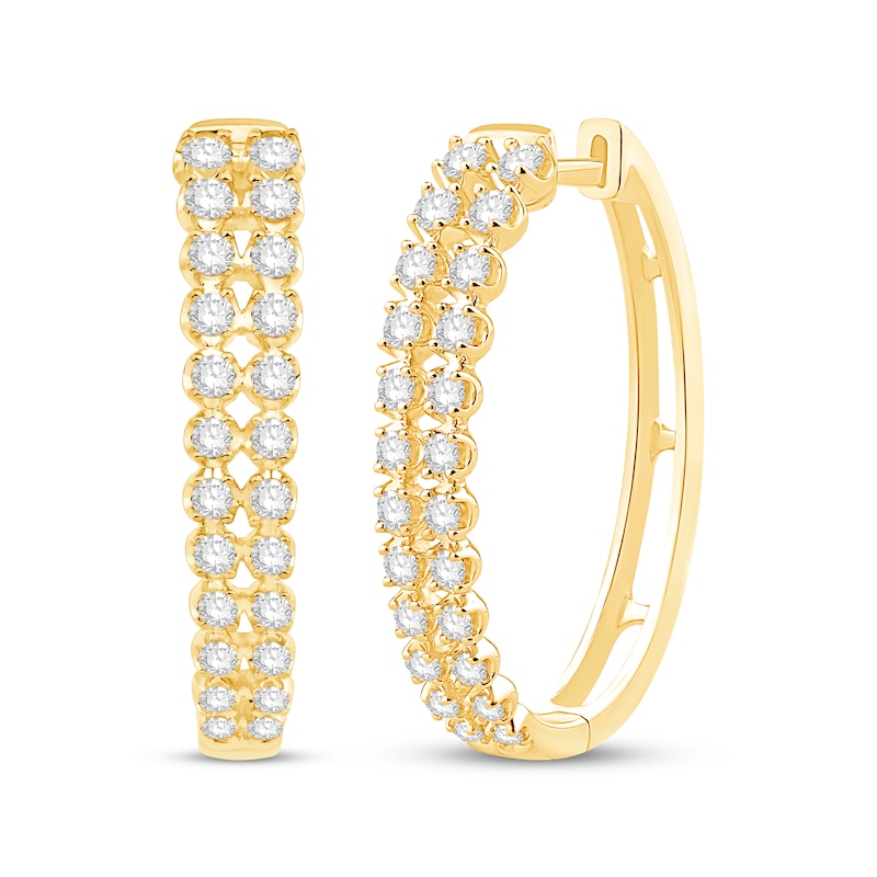 Main Image 1 of Diamond Two-Row Hoop Earrings 1 ct tw 10K Yellow Gold