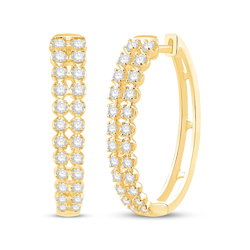 Diamond Two-Row Hoop Earrings 1 ct tw 10K Yellow Gold