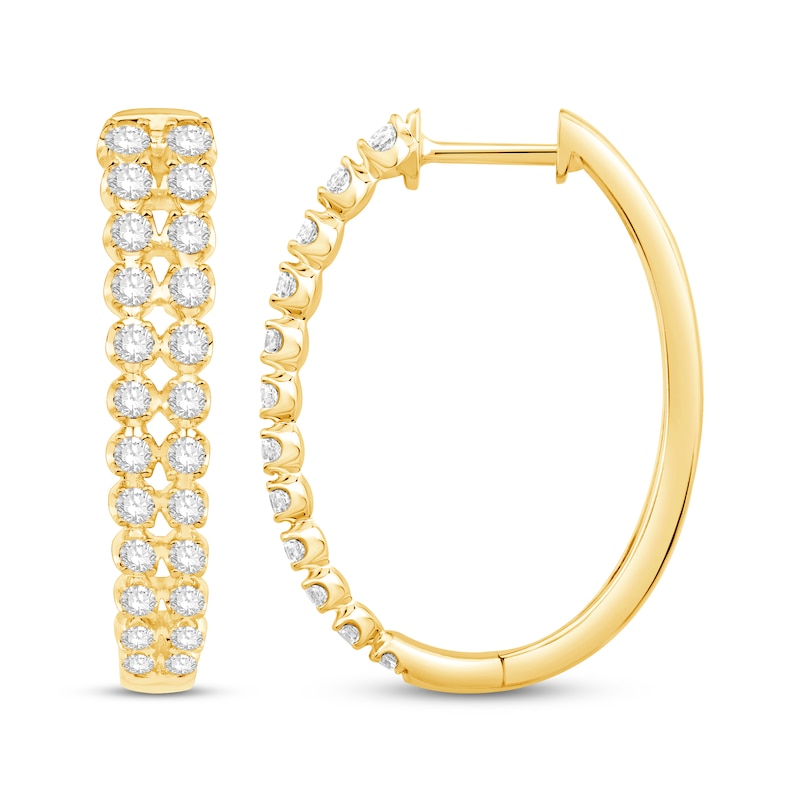 Main Image 3 of Diamond Two-Row Hoop Earrings 1 ct tw 10K Yellow Gold