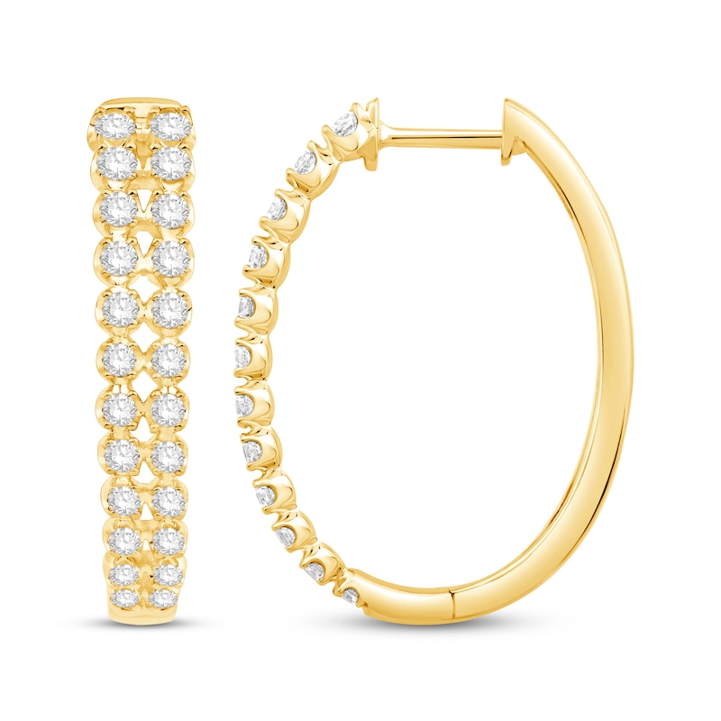 Diamond Two-Row Hoop Earrings 1 ct tw 10K Yellow Gold