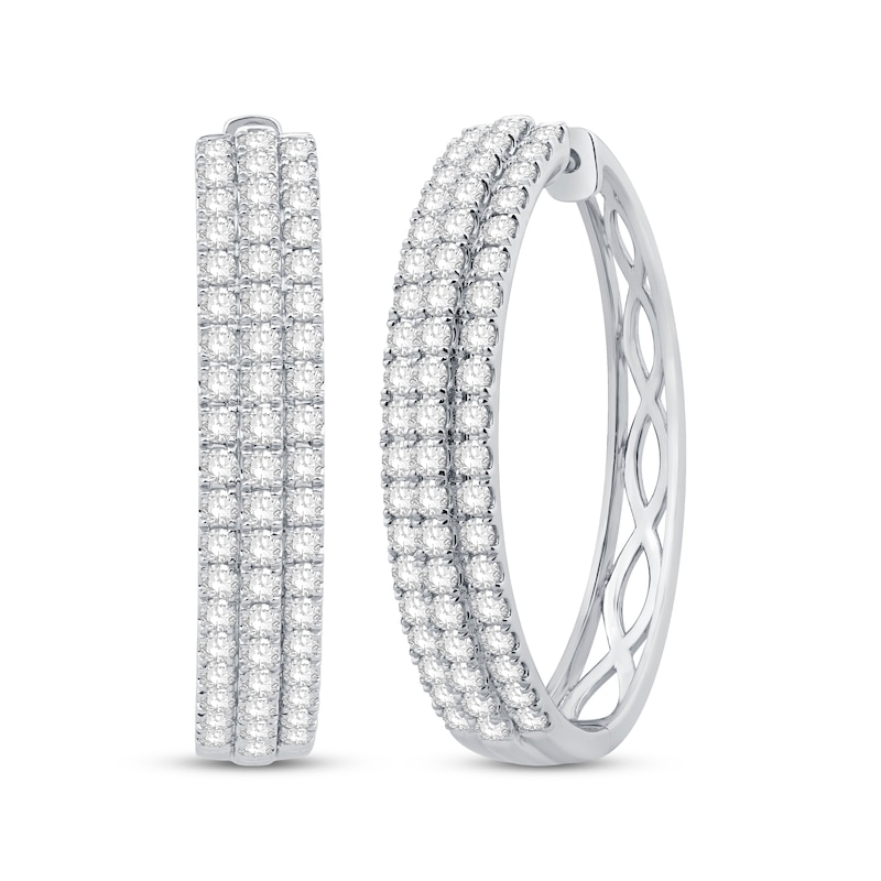 Main Image 1 of Diamond Three-Row Hoop Earrings 3 ct tw 10K White Gold