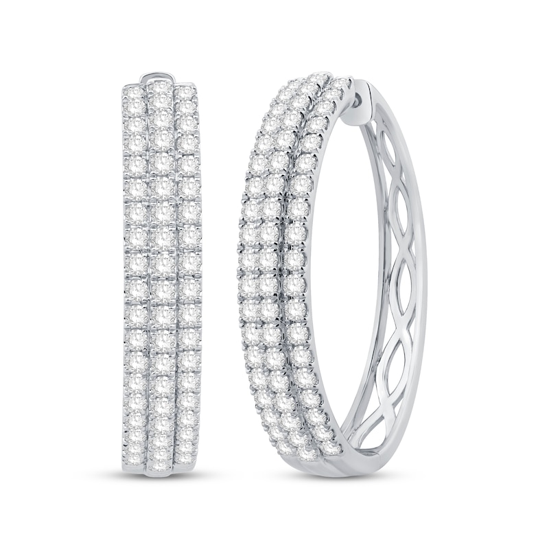 Diamond Three-Row Hoop Earrings 3 ct tw 10K White Gold