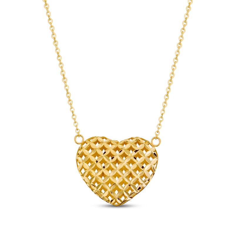 Main Image 1 of Italian Brilliance Diamond-Cut Heart Necklace 14K Yellow Gold 18&quot;