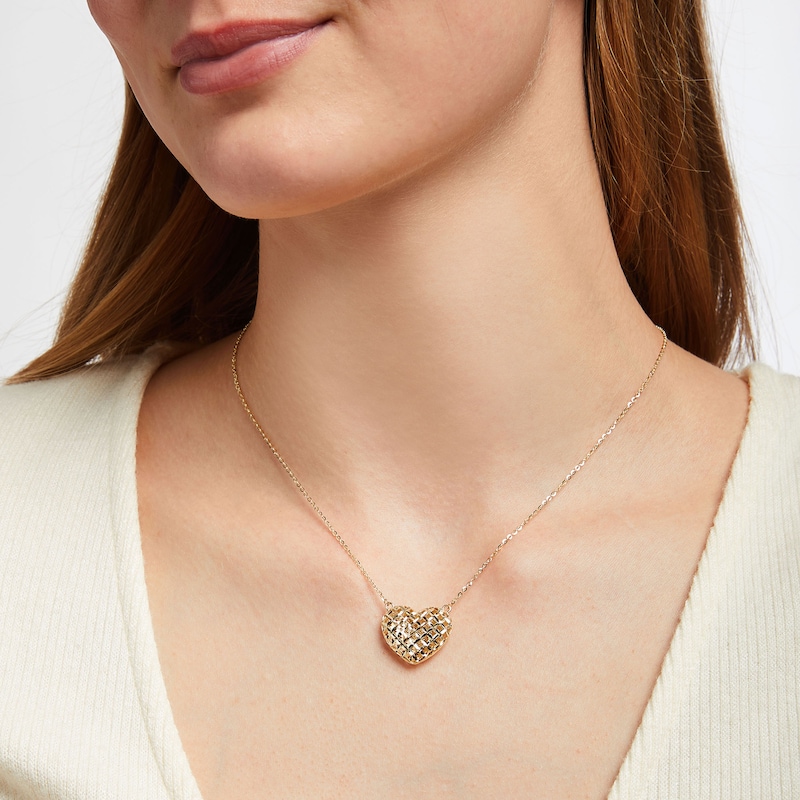Main Image 4 of Italian Brilliance Diamond-Cut Heart Necklace 14K Yellow Gold 18&quot;