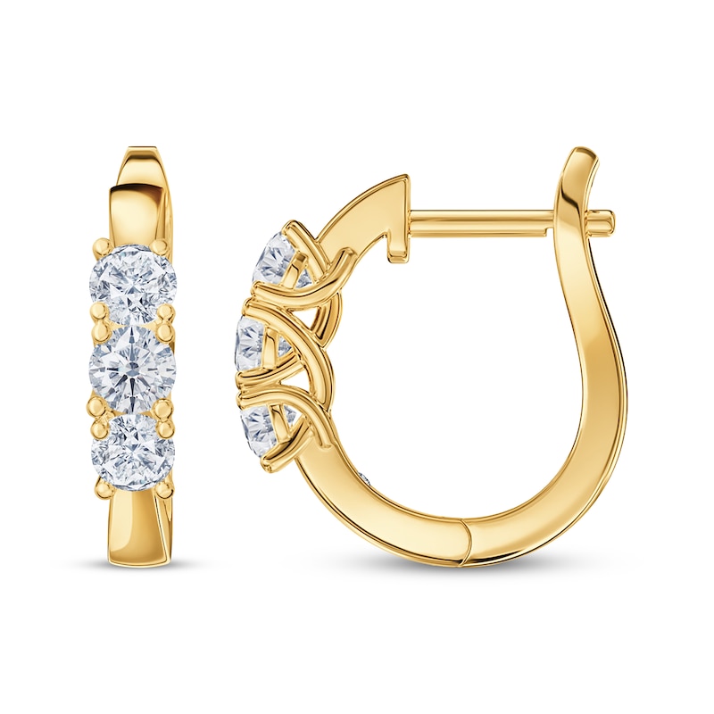 Diamond Three-Stone Hoop Earrings 1 ct tw 14K Yellow Gold