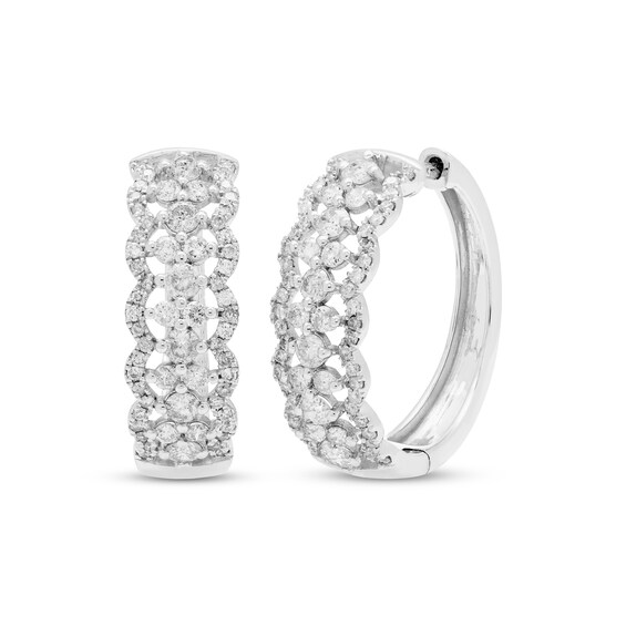 Diamond Scalloped Hoop Earrings 1 ct tw 10K White Gold