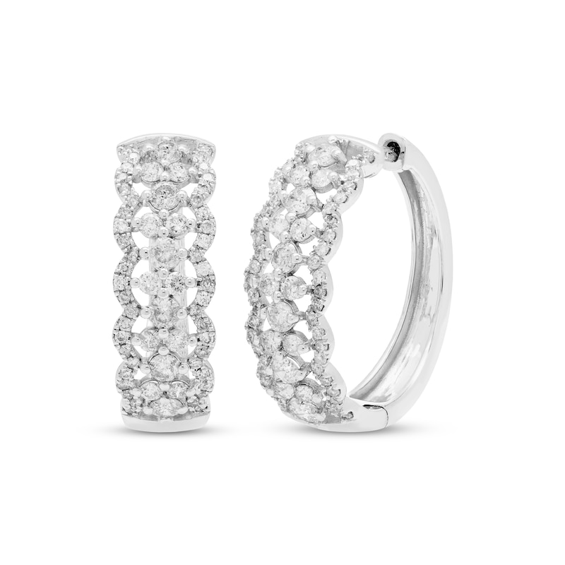 Main Image 1 of Diamond Scalloped Hoop Earrings 1 ct tw 10K White Gold