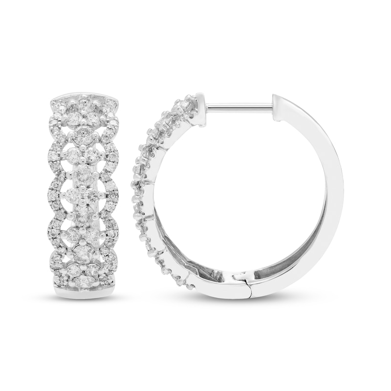 Main Image 2 of Diamond Scalloped Hoop Earrings 1 ct tw 10K White Gold