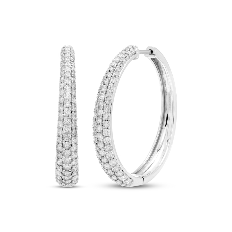 Diamond Tapered Pave Hoop Earrings 2 ct tw 10K White Gold