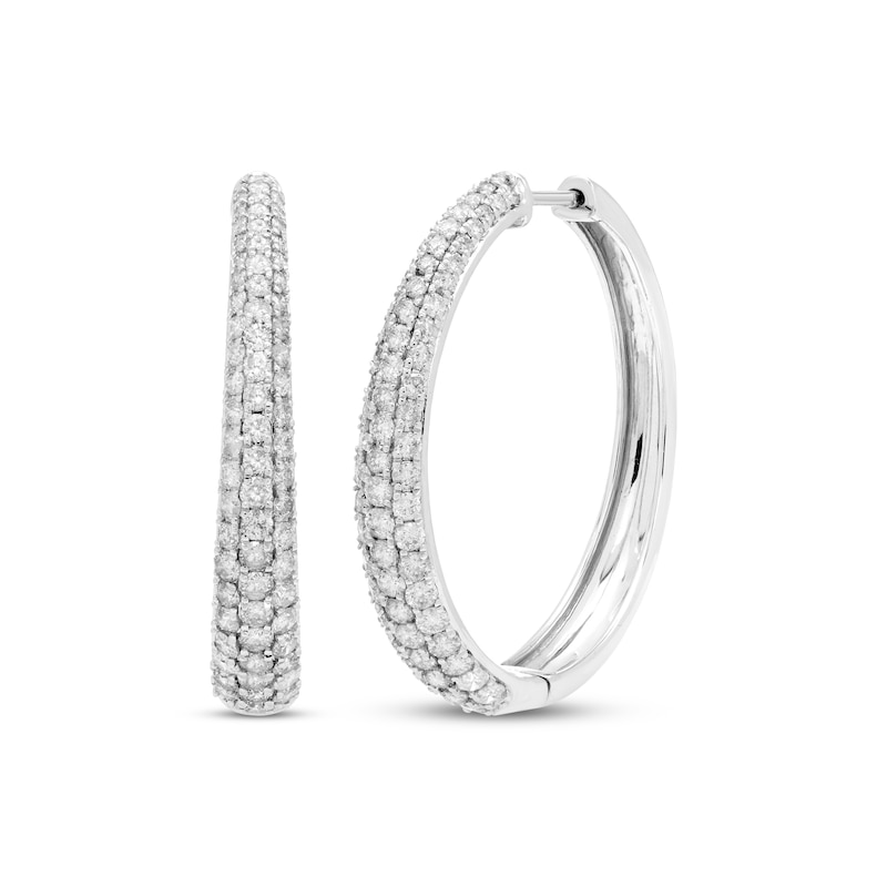 Main Image 1 of Diamond Tapered Pave Hoop Earrings 2 ct tw 10K White Gold