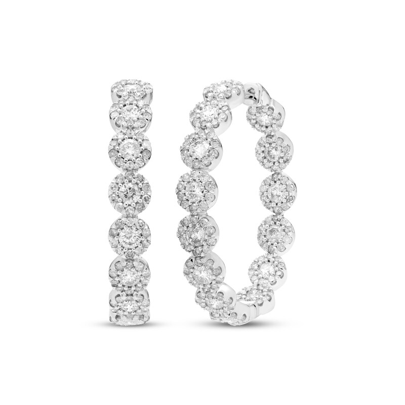 Diamond Scalloped Halo Inside-Out Hoop Earrings 3 ct tw 10K White Gold
