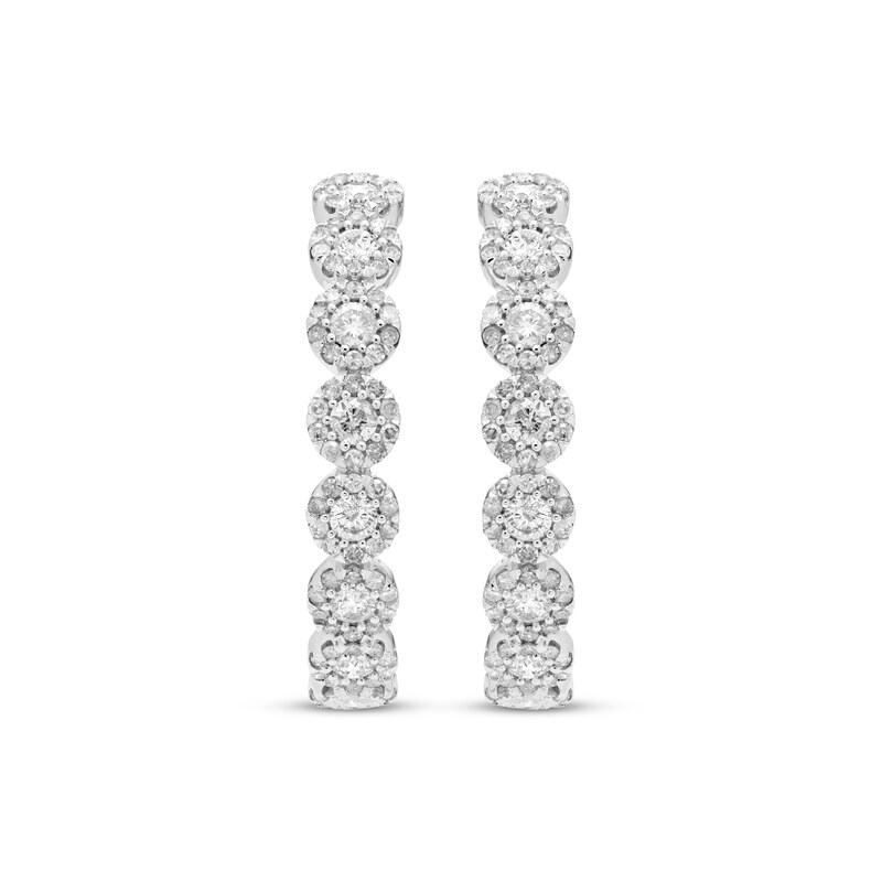 Diamond Scalloped Halo Inside-Out Hoop Earrings 3 ct tw 10K White Gold