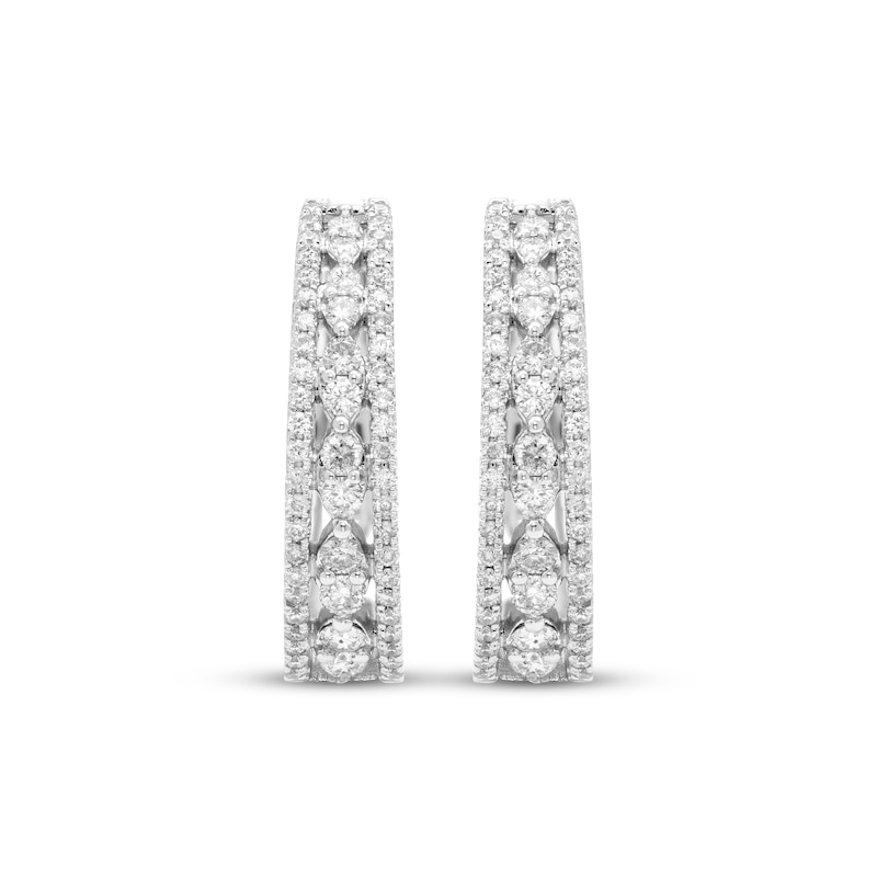 Main Image 2 of Multi-Diamond Tapered Huggie Hoop Earrings 1/2 ct tw 10K White Gold