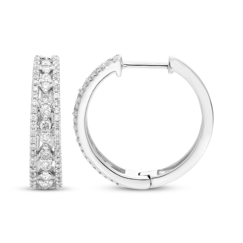 Main Image 3 of Multi-Diamond Tapered Huggie Hoop Earrings 1/2 ct tw 10K White Gold