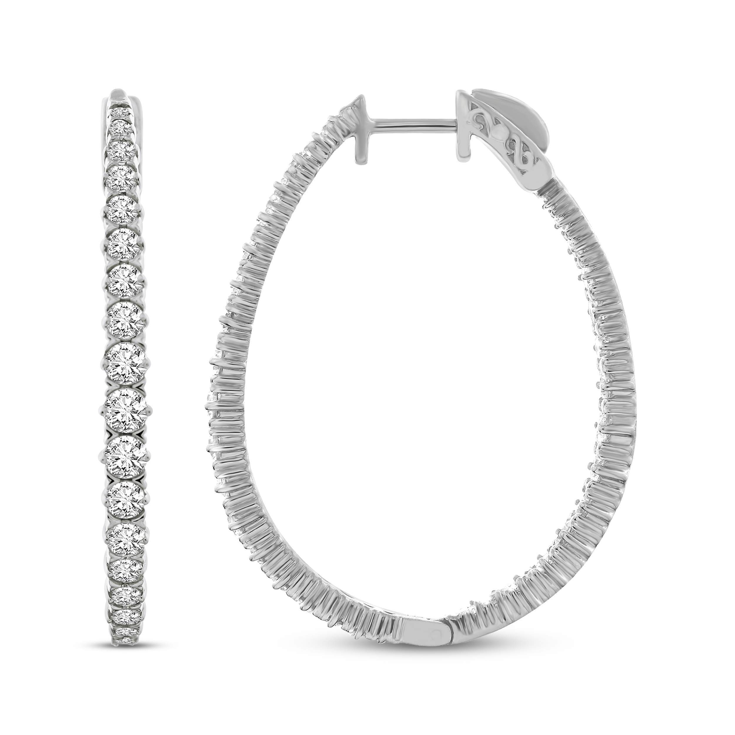 Thumbnail Image 3 of Diamond Inside-Out Oval Hoop Earrings 3 ct tw 10K White Gold