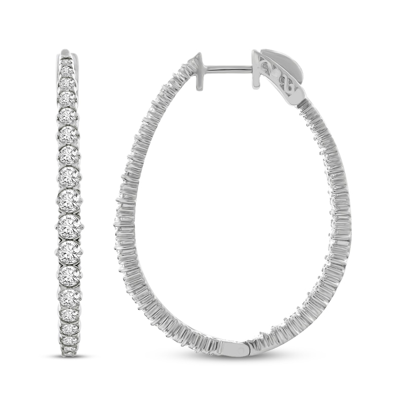Main Image 3 of Diamond Inside-Out Oval Hoop Earrings 3 ct tw 10K White Gold