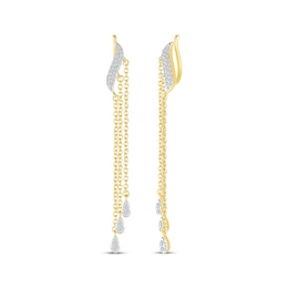 Diamond Dangle Chain Climber Earrings 1/6 ct tw 10K Yellow Gold