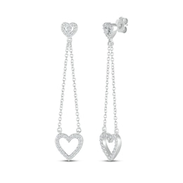 Diamond Heart Dangle Earrings 1/4 ct tw Sterling Silver