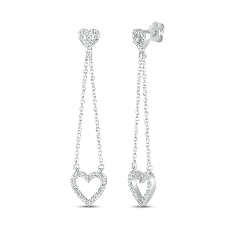 Main Image 1 of Diamond Heart Dangle Earrings 1/4 ct tw Sterling Silver
