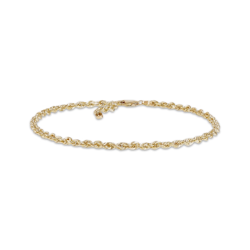 Main Image 1 of Glitter Rope Chain Anklet Solid 10K Yellow Gold 10”