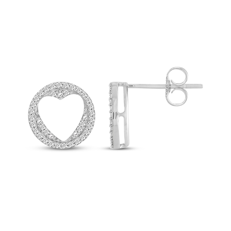 Main Image 1 of Diamond Heart Cutout Stud Earrings 1/5 ct tw 10K White Gold