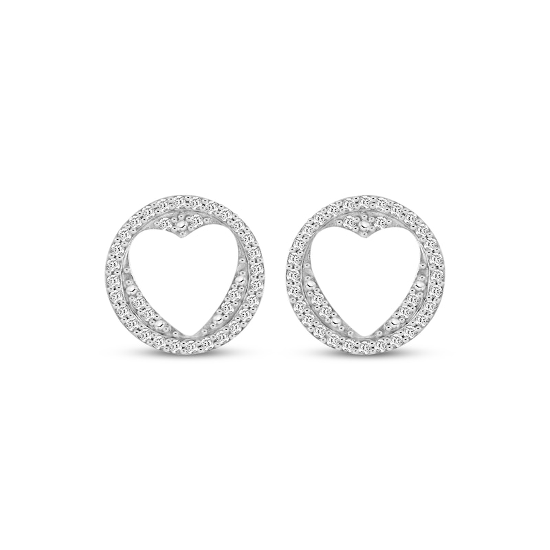 Main Image 2 of Diamond Heart Cutout Stud Earrings 1/5 ct tw 10K White Gold