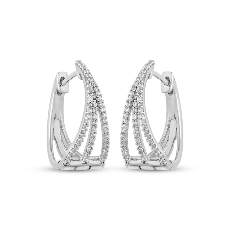 Main Image 2 of Diamond Three-Row Split Hoop Earrings 1/4 ct tw 10K White Gold