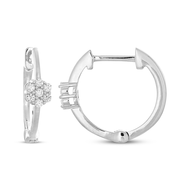 Main Image 1 of Diamond Flower Hoop Earrings 1/10 ct tw 10K White Gold