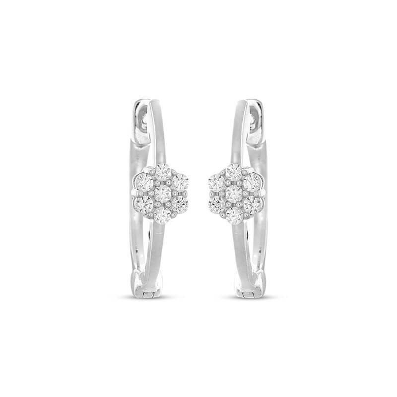 Main Image 2 of Diamond Flower Hoop Earrings 1/10 ct tw 10K White Gold