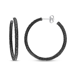 Black Diamond Hoop Earrings 1/4 ct tw Sterling Silver