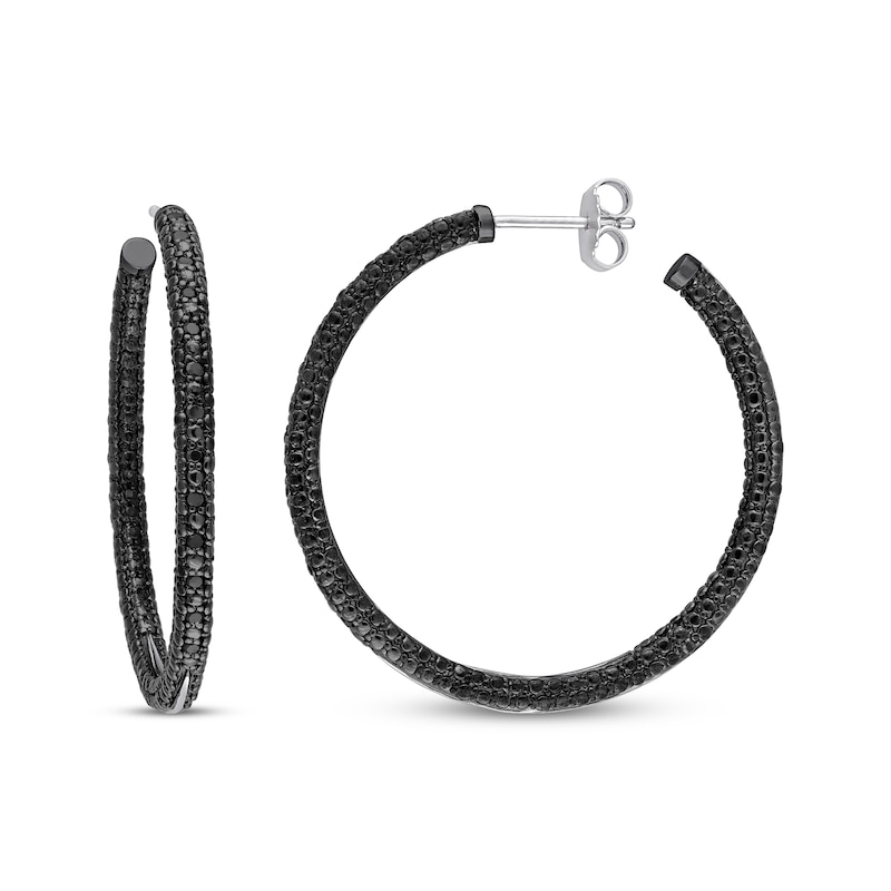 Main Image 1 of Black Diamond Hoop Earrings 1/4 ct tw Sterling Silver