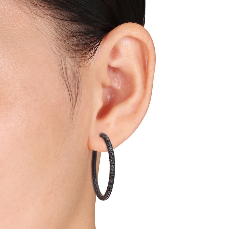 Main Image 4 of Black Diamond Hoop Earrings 1/4 ct tw Sterling Silver