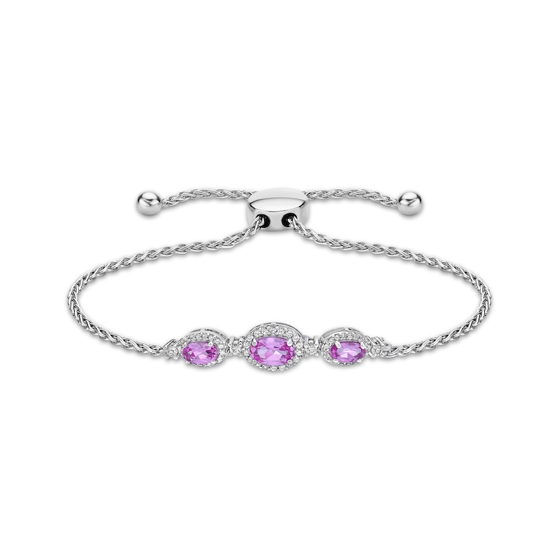 Main Image 1 of Gems of Serenity Oval-Cut Pastel Pink & Round-Cut White Lab-Created Sapphire Bolo Bracelet Sterling Silver