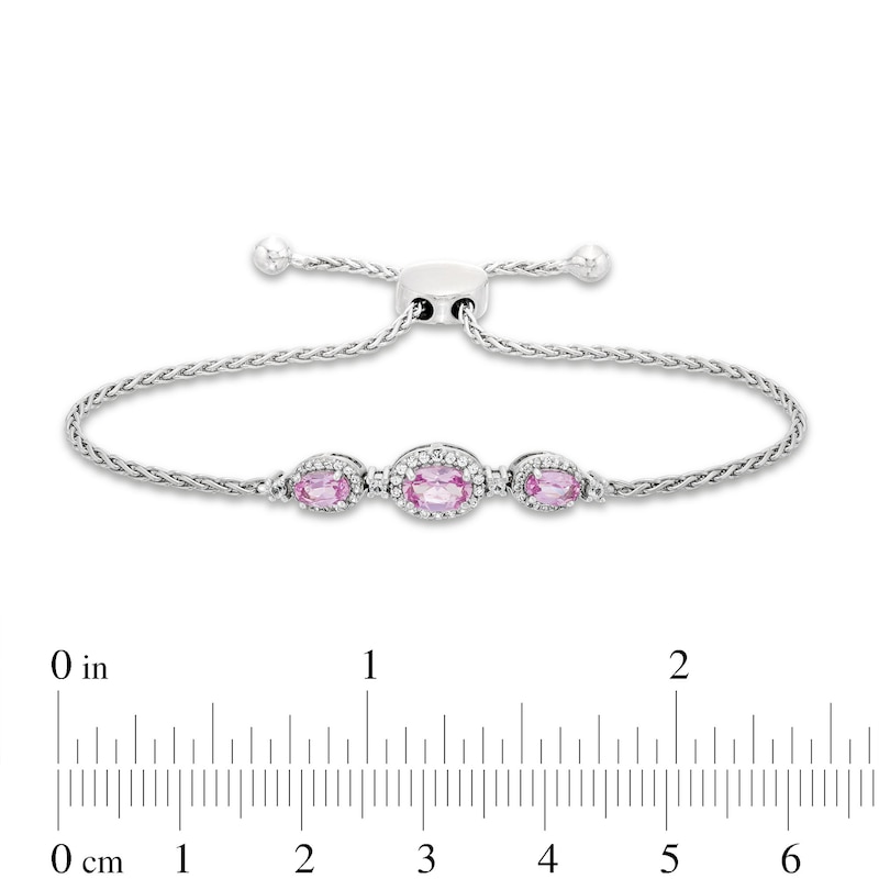 Main Image 2 of Gems of Serenity Oval-Cut Pastel Pink & Round-Cut White Lab-Created Sapphire Bolo Bracelet Sterling Silver